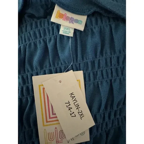 LulaRoe | Kaylin Blue Short Sleeve Smocked Cardigan NWT | Size 2XL (20-22) - Picture 7 of 9